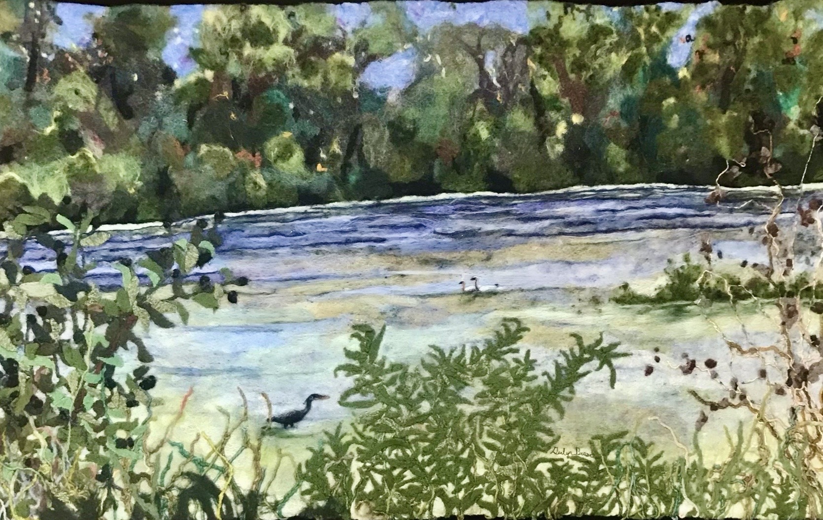 Along Cottonwood Trail, Felted Wool, recycled wool sweater, 42x26