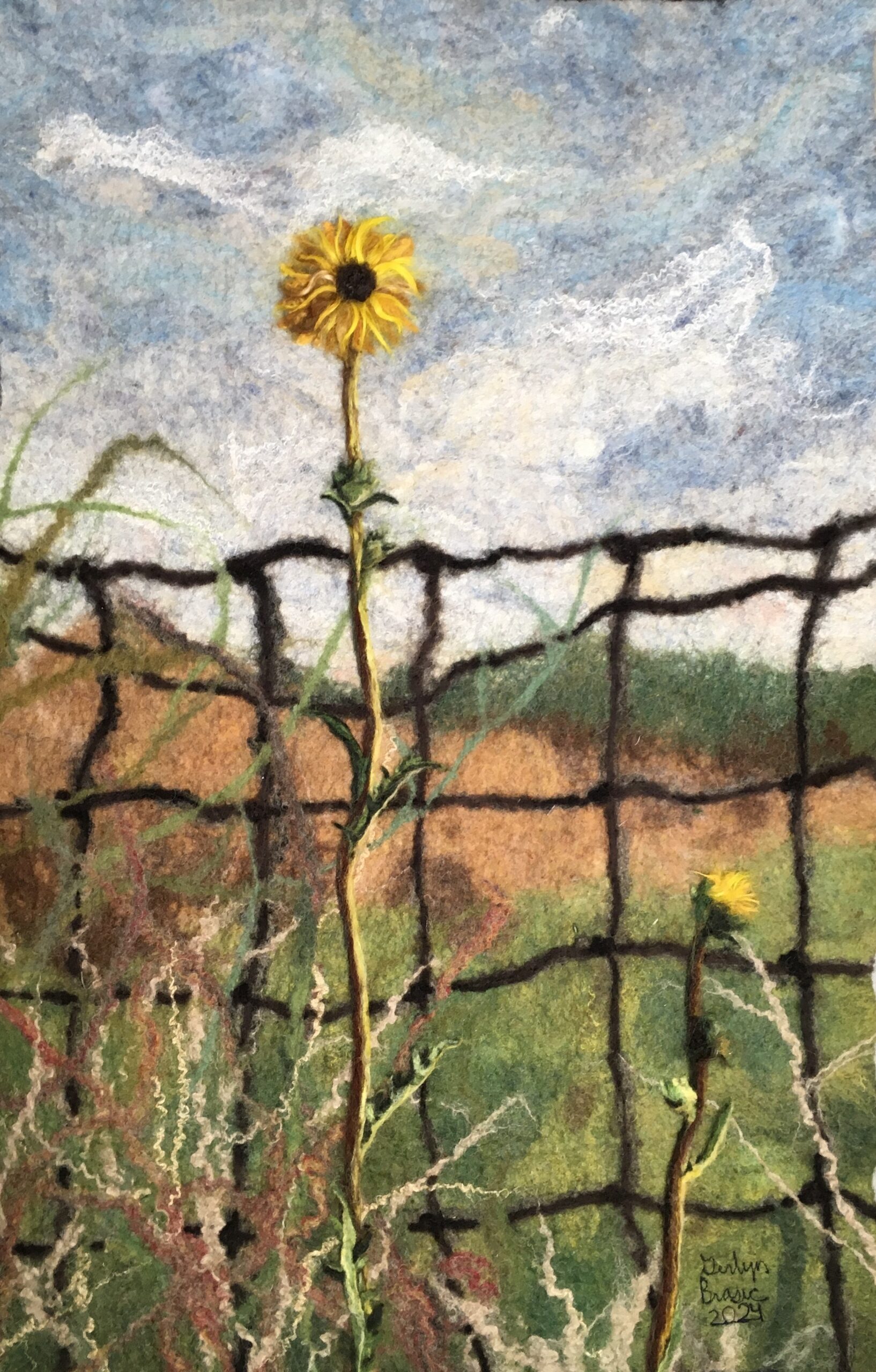 Wild Sunflowers, Felted wool and yarn, 20x29